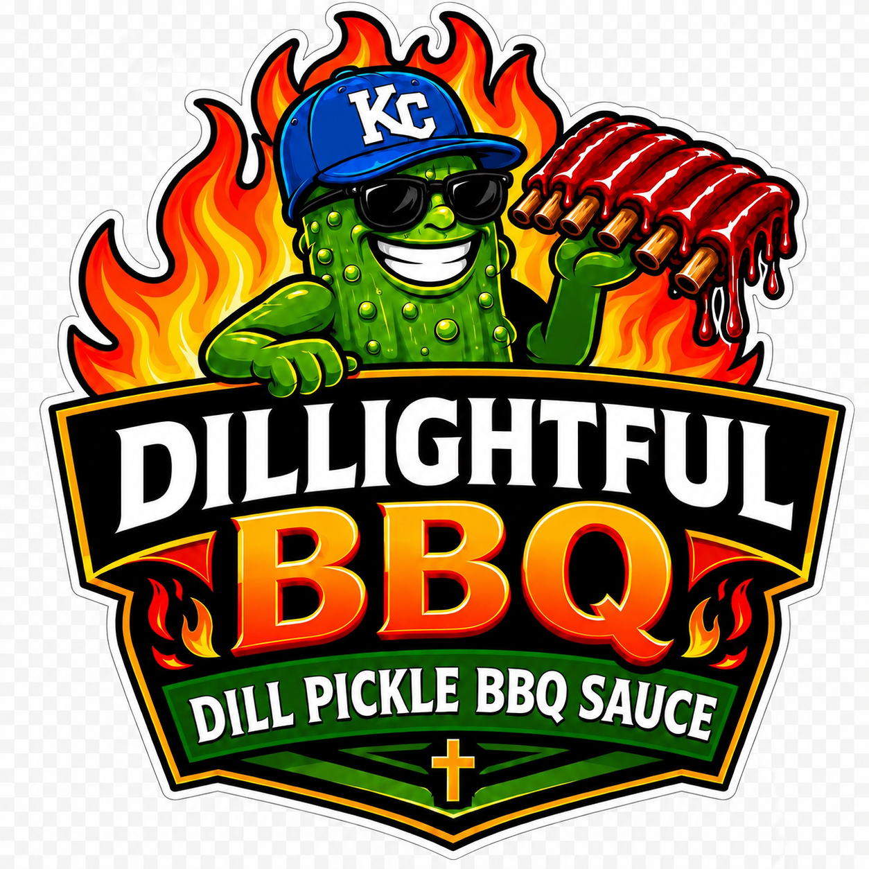 Dillon Big Dill Pickles holding sauced ribs